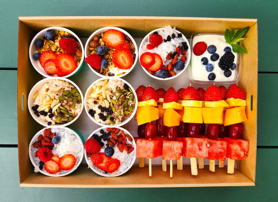 Chia pots & fruit kebab combo (v)