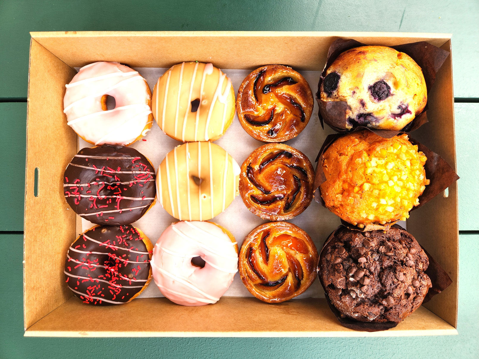 Muffin, donut & French tart selection